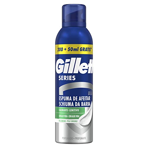 Gillette Series Espuma De Afeitar Calmante Con Aloe Vera Para Maquinilla De Afeitar Para Hombre, 250ml