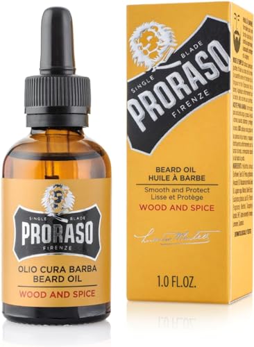 Proraso Aceite barba, Wood & Spice, 30 ml, aceite suavizante y nutritivo para el cuidado barba hombre con aroma a cedro y cítricos.