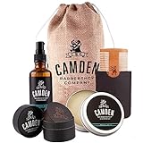 CAMDEN Kit para el cuidado de la barba para hombre ● Set que incluye un aceite, un bálsamo, un cepillo y un peine ● Regalos originales