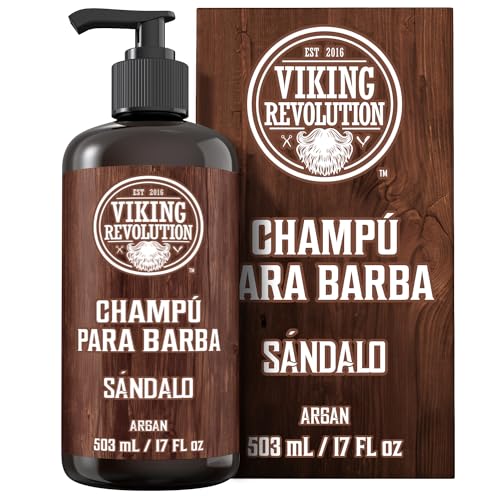 Viking Revolution Champú Barba con Aceites de Argán y Jojoba - Suaviza y Fortalece - Aroma a Sándalo - Champú Barba Hombre con Aceite para Barba (500 ml Champú)